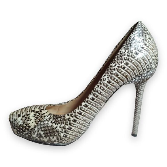 L.A.M.B. Prissy 8 M Tan Snake Print Leather Round Toe 5" Stiletto High Heels - Picture 8 of 13